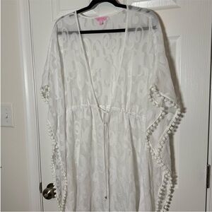 Lilly Pulitzer White Sheer Kimono with Pom Pom cover-up. Perfect condition